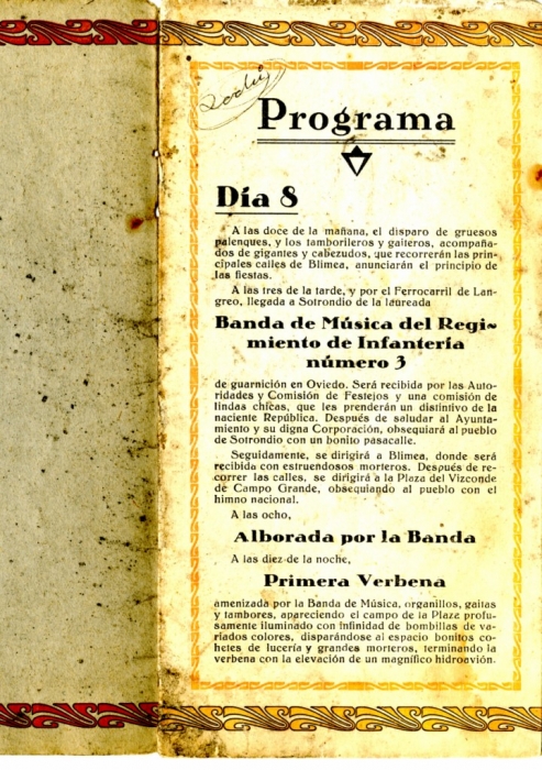 Programa día 8 de agosto de 1931, Fiestas de Las Nieves (Blimea).